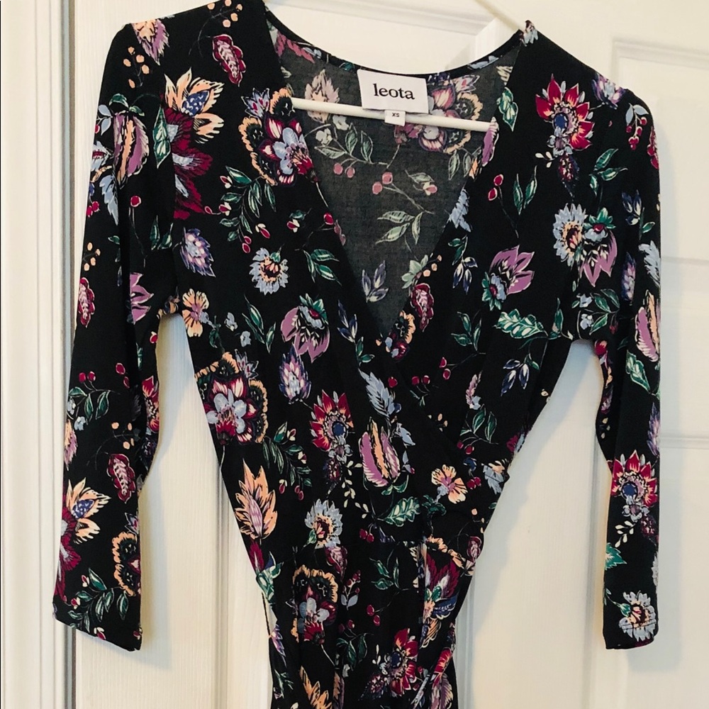 Leota, black floral dress, XS, 3/4 sleeve,